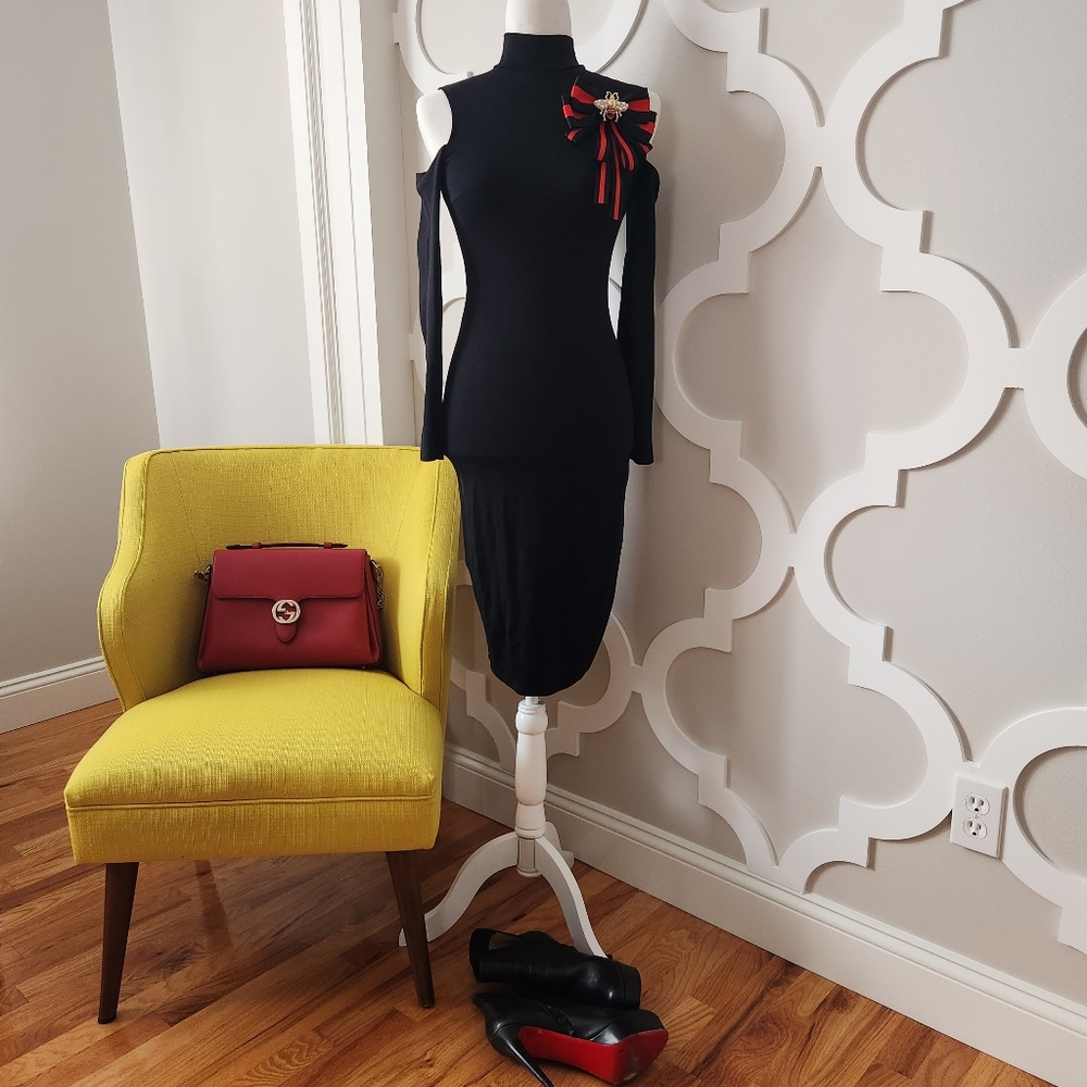Black cutout shoulder dress